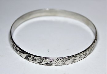 Fancy Silver Floral Pattern Bangle Bracellet