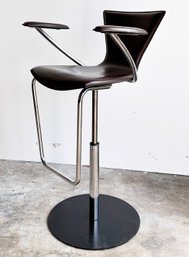 A Modern Serico Italian Leather & Chrome Bar Stool