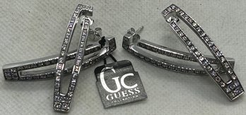2 Pairs Of GUESS COLLECTION 'G-BAR' ELONGATED LOGO EARRINGS- Pave Encrusted