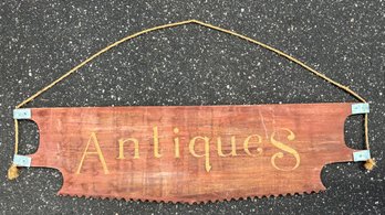 Vintage Antiques Store Advertising Sign Made From Old Wood 49 1/2 X 14