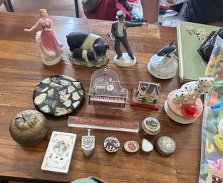 FUN Treasure Lot- Trinket Boxes, Fred Astaire & Ginger Rogers Dolls, Avon Hollywood, Super Mom Works Here. BR2