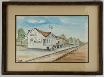 Vintage Watercolor Painting - Railroad Station Plains GA - 1978 Jimmy Carter For President - Gladys J Haynie