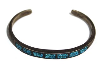 Crushed Turquoise Inlay Silver Cuff Bracelet