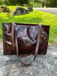 Equestrian Design Brown Leather Handbag