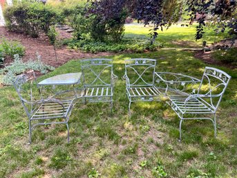 Pair Of Two Vintage Garden Arm Chairs With Attached Center Table