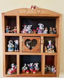 16' X 18' Wood Shelf  Filled With Enesco Mary's Moo Moos Figures & Some Boyd Bear Figures  All Included