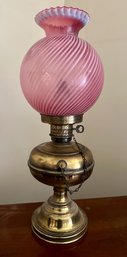 Fenton Cranberry Swirl Opalescent Glass And Brass Lantern