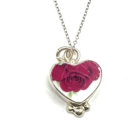 Vintage 950 Silver Rose Heart Pendant Necklace