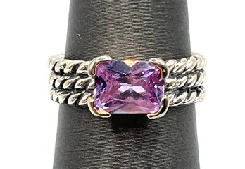 Vintage Sterling Silver Amethyst Stone Textured Ring, Size 6