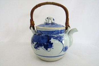 Vintage Chinese Design Tea Pot In Cobalt Blue And White