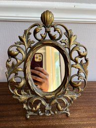 Oval Victorian Gilt Cast Bronze Mirror