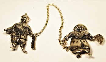 Heavy Pair Of Sterling Silver Asian Figures Sweater Clips