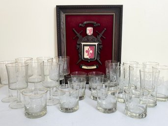 Kraus Family Crest And Monogrammed Etched Glassware