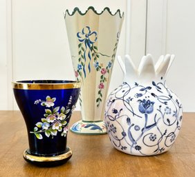 Painted Glass And Porcelain Vases