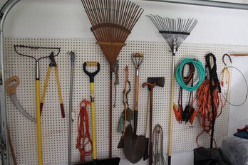 Garage Wall Pegboard Of Yard Tools Etc