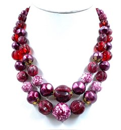 Vintage 2 Strand Cran Blackberry Marbled Graduated Bead Necklace