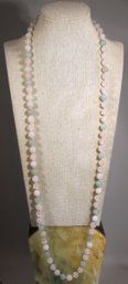 Aventurine And Rose Quartz Fine Beaded Necklace 32' Long