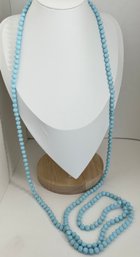 LONG VINTAGE 53' FACETED ROBIN BLUE GLASS BEAD NECKLACE