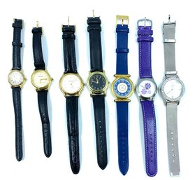 Grouping Of 7 Leather Band & Fashion Wristwatches