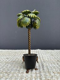 Vintage Decorative Tole Palm Tree In Pot With Pebbles