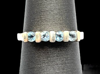 Vintage Sterling Silver Aquamarine Stones Ring, Size 7