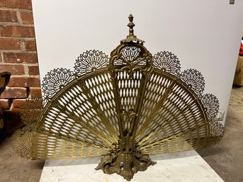 Antique Art Deco Brass Peacock Fireplace Screen