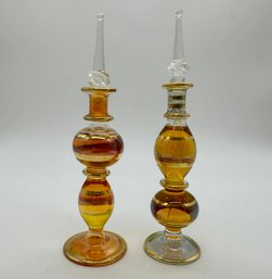 Vintage Pair Of Glass Perfume Bottles - W/ Perfume Inside