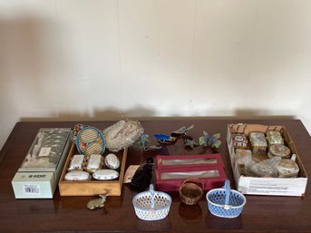 Lot Of Salt Dishes Pill Trinket Boxes Butterflies Frames Etc.