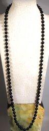 Genuine Black Onyx Beaded Stone Necklace 32' Long