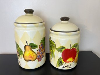 Ceramic 'Harlequin Fruit' Cannister Duo