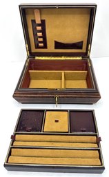 Vintage Italian Leather Jewelry Box With Removable Tray & Key