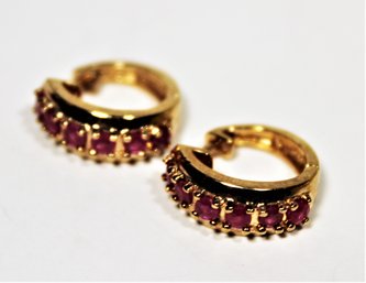 Gold Over Sterling Silver Pierced Earrings Having Genuine Ruby Stones