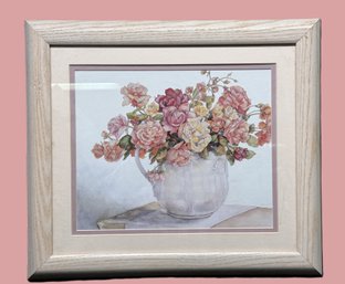 Pretty Flowers In Pitcher Print Matted And Framed