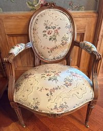 Vintage Louis XVI Style Oval Back Fauteuil  Armchair On Casters