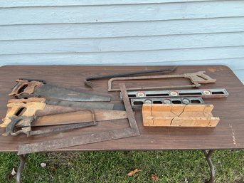 Lot Of Saws, Pry Bars, Levels, And Misc