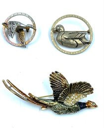 Vintage Birds Of The Hunt Brooch Trio Incl. Signed Jolle Mallard