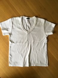 BRANDY MELVILLE, Cotton Knit V-Neck T-Shirt, Short Sleeves, White, One Sz, Made In Italy