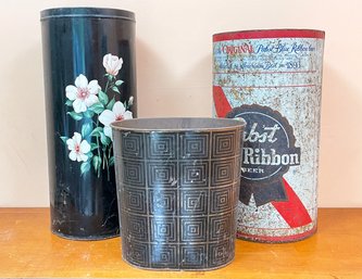 An Umbrella Stand And Two Waste Baskets - Vintage Metal