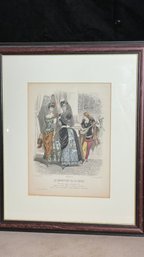 Original Antique Great Old Fashion Plate, In A Lovely Wood Frame. Unique 1884