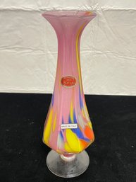 Lavorazione Arte Murano Multi Color Swirl Footed Bud Vase