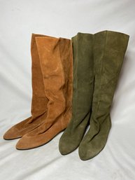 Pimento Suede Leather Slouchy Boots Tan And Olive Green Size 7.5 Appear New