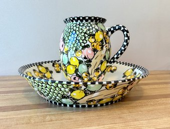 Barney's NY Hand Painted Bowl And Pitcher - Lemon Motif