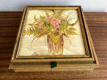 Antique Florentine Box With Hand-Painted Floral Lid