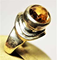 Large Faced Dark Citrine & Sterling Silver Ladies Ring Size 7 Oval Stone