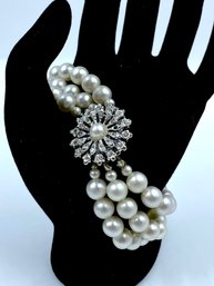 Gorgeous Vintage Triple Strand Faux Pearl Bracelet