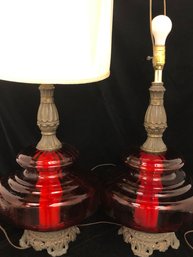 Vintage Red Glass Lamp Stands