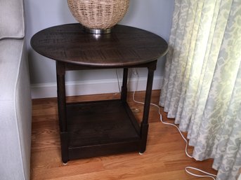 Gorgeous Like New ETHAN ALLEN Round Oak Tavern Table - Rough Hewn Top Boards With Turned Legs - WOW !