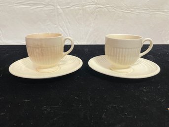 Pair Of Wedgwood Edme Antique White Demitasse Cups & Saucers