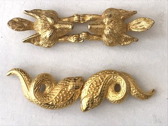 Two Golden Animal Belt Buckles: Fox And Snake