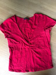 BRANDY MELVILLE, Cotton Jersey V-Neck T Shirt, Cap Sleeves, Red, One Sz, Italy